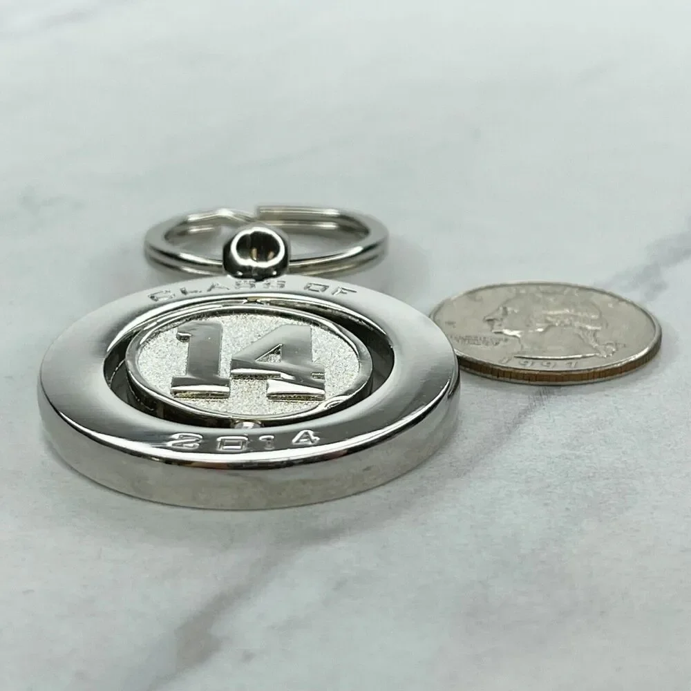Silver Tone Class of 14 2014 Spinning Fidget Spinner Keychain Keyring